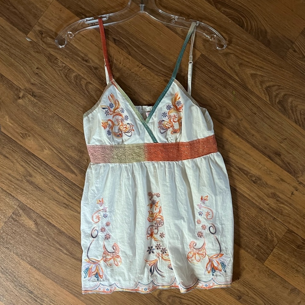 Pura Vida White Spaghetti Strap with Colorful Ombré Lace and Stitching